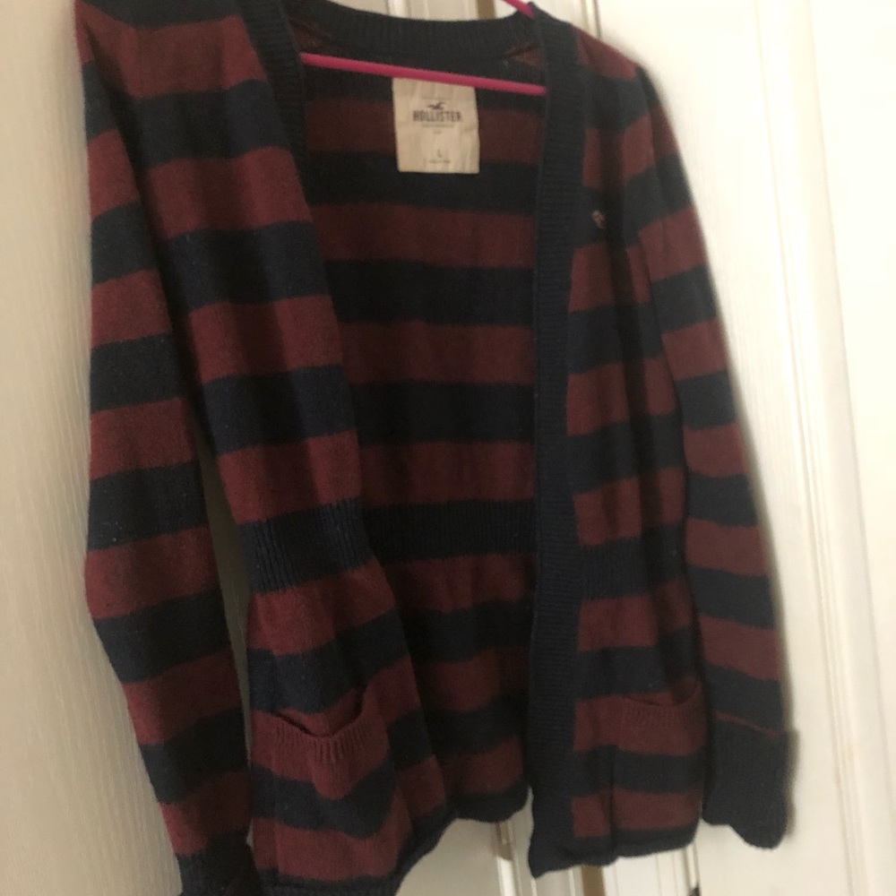 Burgundy + Navy Striped Cardigan